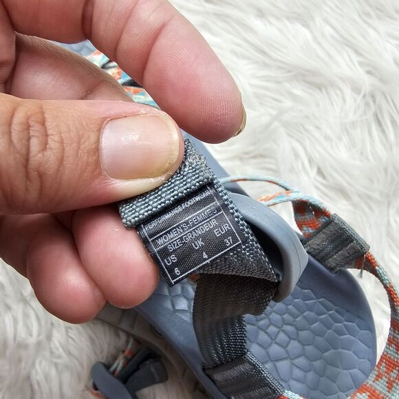 Chaco Sports Hiking Sandals Size 6 Women’s Strappy Orange Teal Blue Toe Loop - Picture 4 of 5